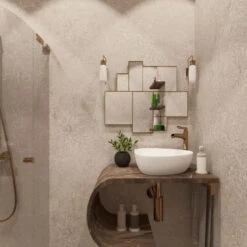 Large Beige Concrete 1.0m X 2.4m Shower Panel 19 Large Beige Concrete 1.0m X 2.4m Shower Panel -Wall Panel Store Beige Concrete Shower Panel With Sink