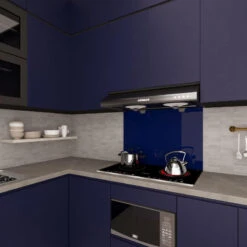 Dark Blue Kitchen Splashback - Eldhaus -Wall Panel Store Dark Blue Gloss Hob Splashback Shelf