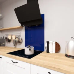 Dark Blue Kitchen Splashback - Eldhaus -Wall Panel Store Dark Blue Gloss Oven splashback Closeup