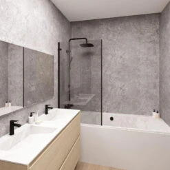 Large Grey Concrete 1.0m X 2.4m Shower Panel -Wall Panel Store Grey Concrete Shower Panels With Bath