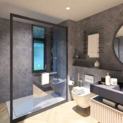 Large Grey Concrete 1.0m X 2.4m Shower Panel -Wall Panel Store Grey Concrete Bathroom