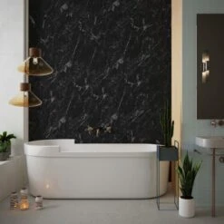 Large Black Marble 1.0m X 2.4m Shower Panel