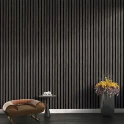 STRIVO Acoustic Slat Panel - Black Oak -Wall Panel Store charcoal acoustic feature wall