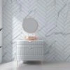 Premium Large White Herringbone Marble Tile 1.0m X 2.4m Shower Panel -Wall Panel Store premium large white herringbone marble tile shower panels