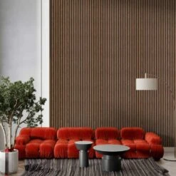 STRIVO Acoustic Slat Panel - Smoked Walnut -Wall Panel Store strivo smoked walnut slat panel living room