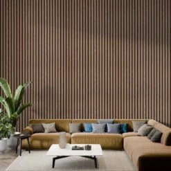 STRIVO Acoustic Slat Panel - Walnut -Wall Panel Store strivo walnut slat panel living room